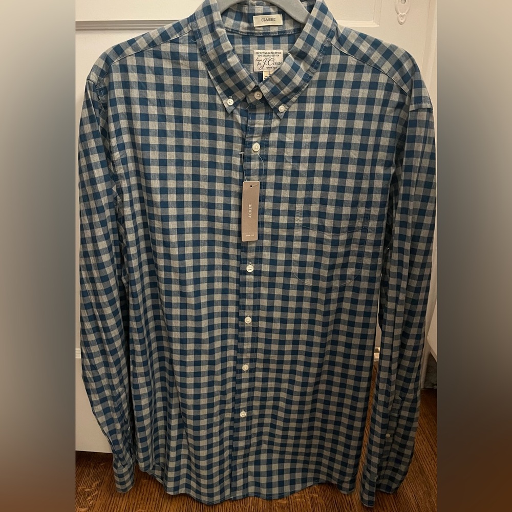 NWT Men’s J. Crew Classic Button-down Stretch Shirt Blue Gray Plaid Checkers L